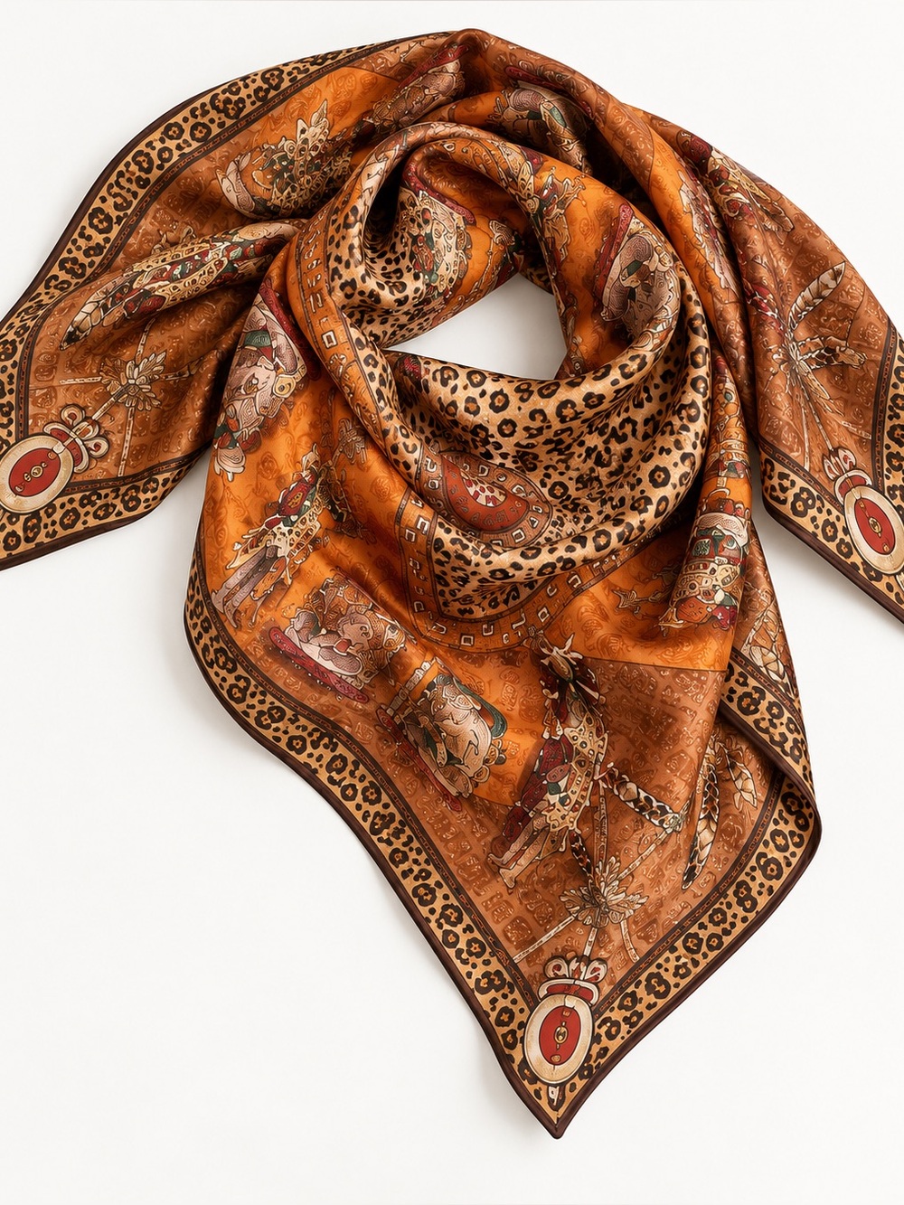 Pineda Covalin leopard designer square silk scarf Egyptian patterned Mayan tribe
